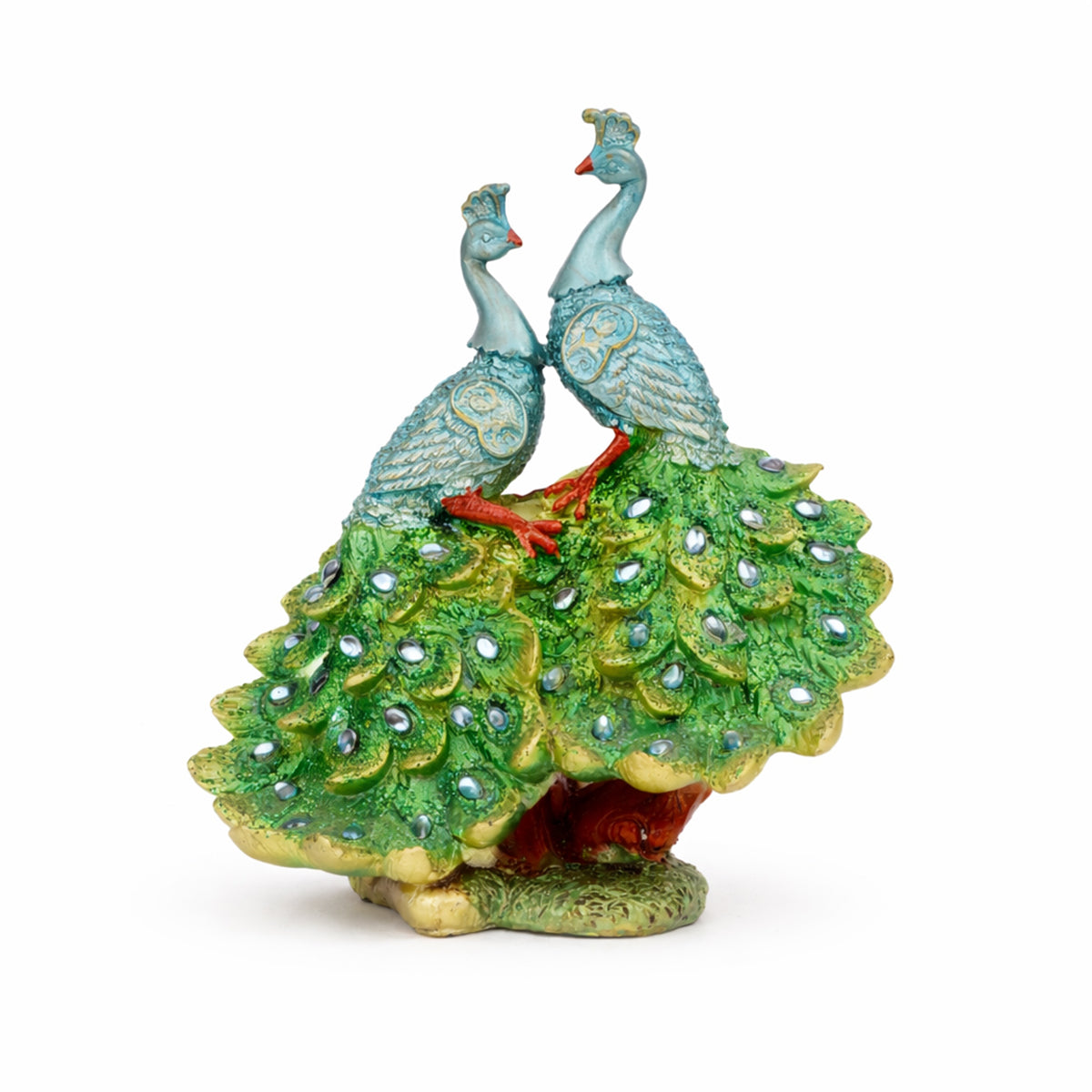 White & Gold Balakrishna with Peacock — Marble Finish Idol Showpiece