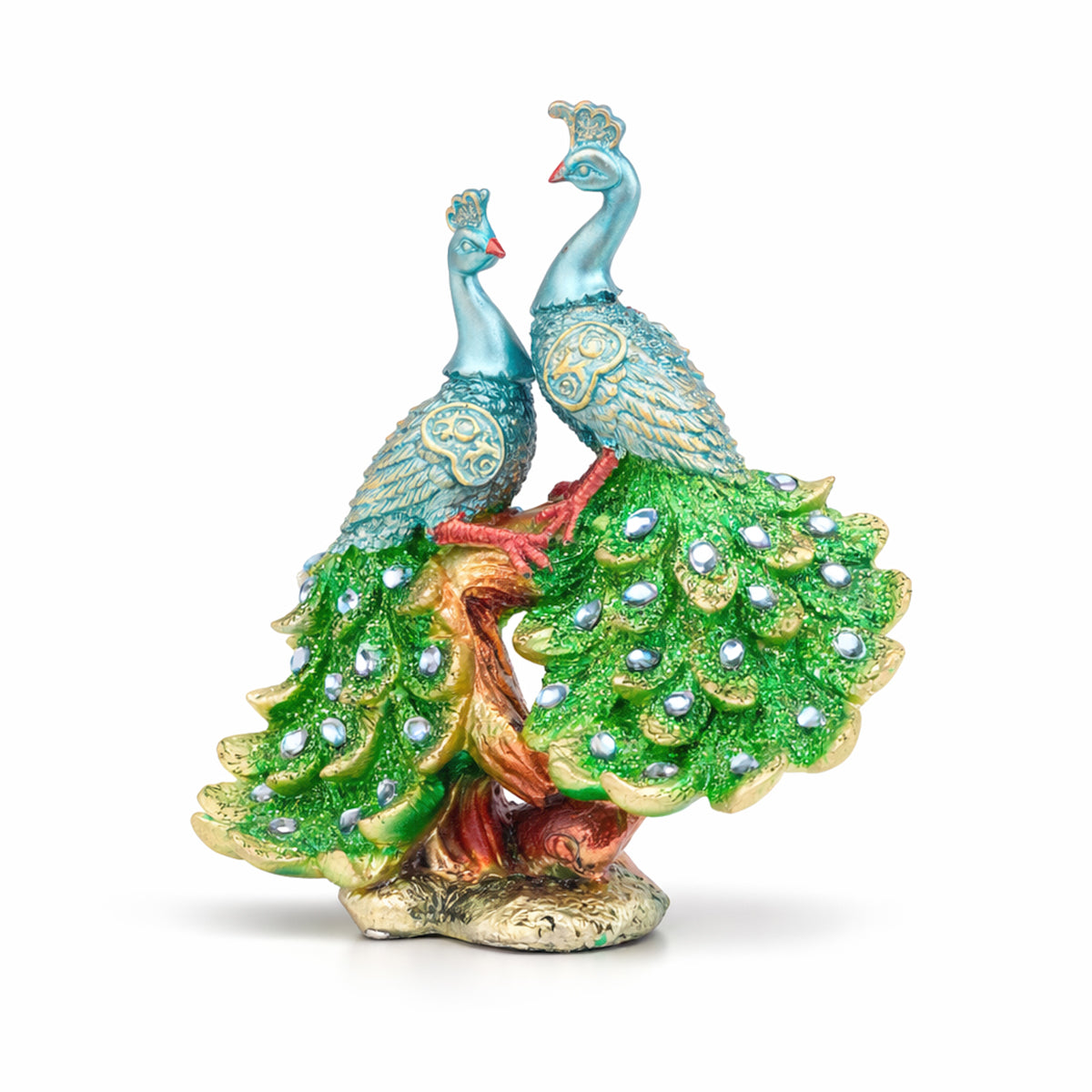 White & Gold Balakrishna with Peacock — Marble Finish Idol Showpiece