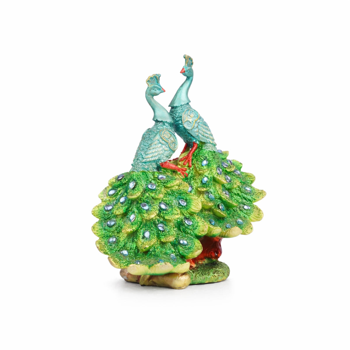 White & Gold Balakrishna with Peacock — Marble Finish Idol Showpiece