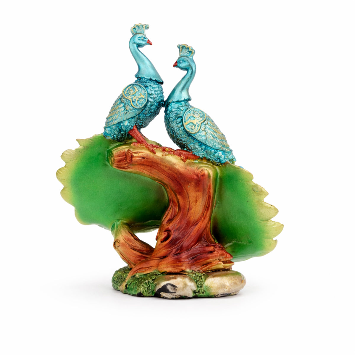 White & Gold Balakrishna with Peacock — Marble Finish Idol Showpiece