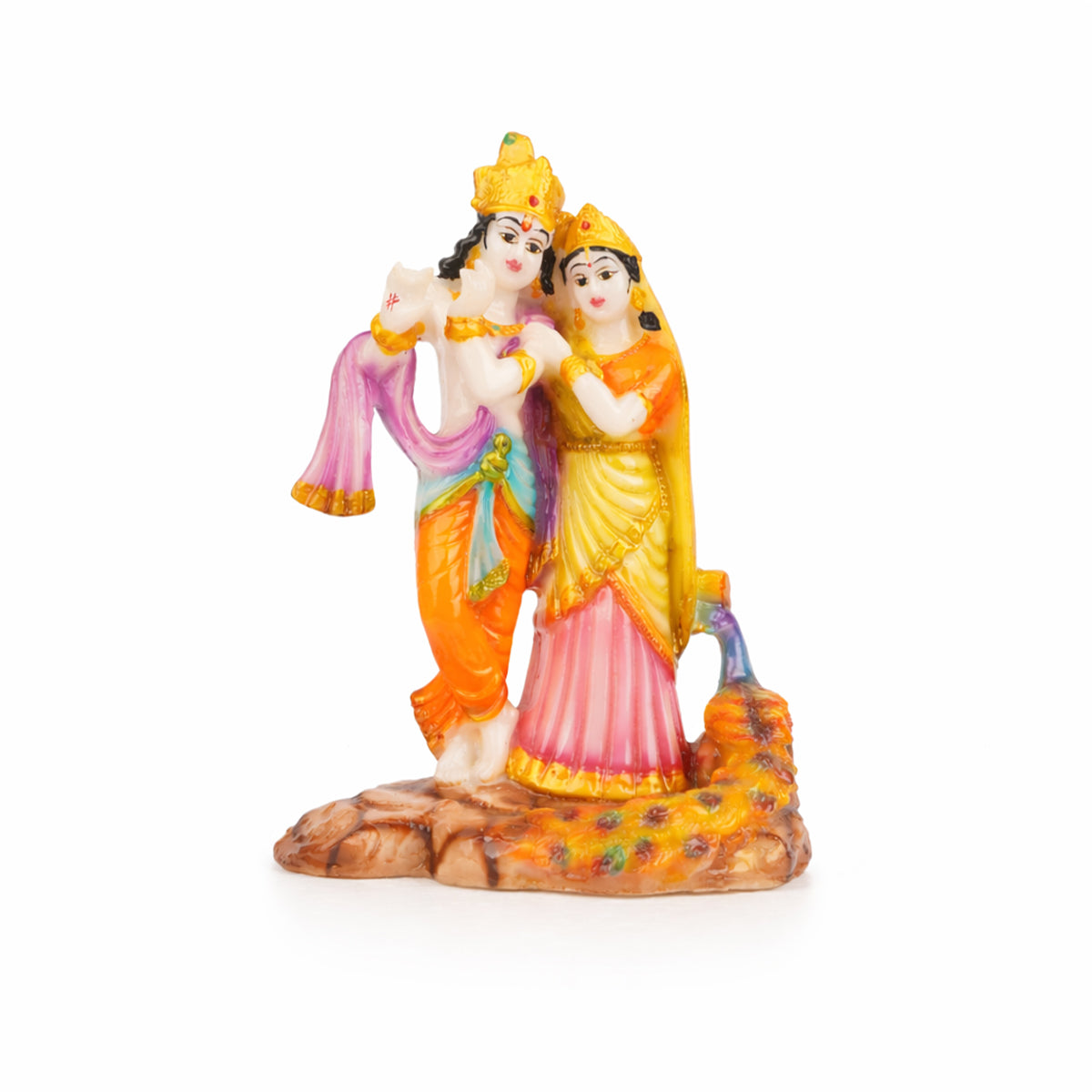 The Writershub Colourful Radha Krishna with Peacock Showpiece - Multicolour Resin Idol