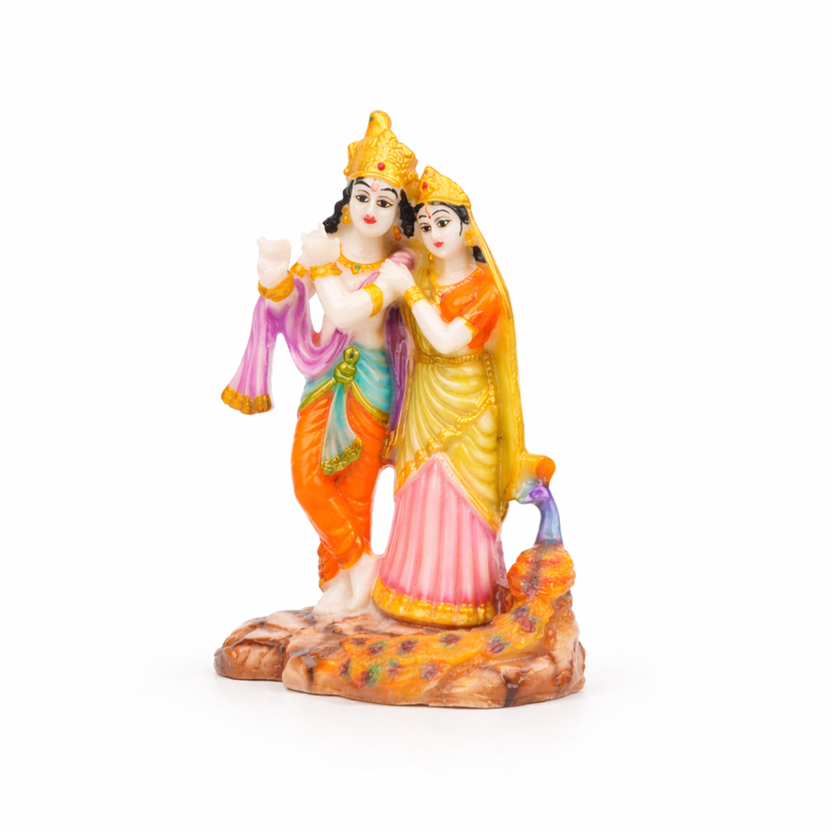 The Writershub Colourful Radha Krishna with Peacock Showpiece - Multicolour Resin Idol