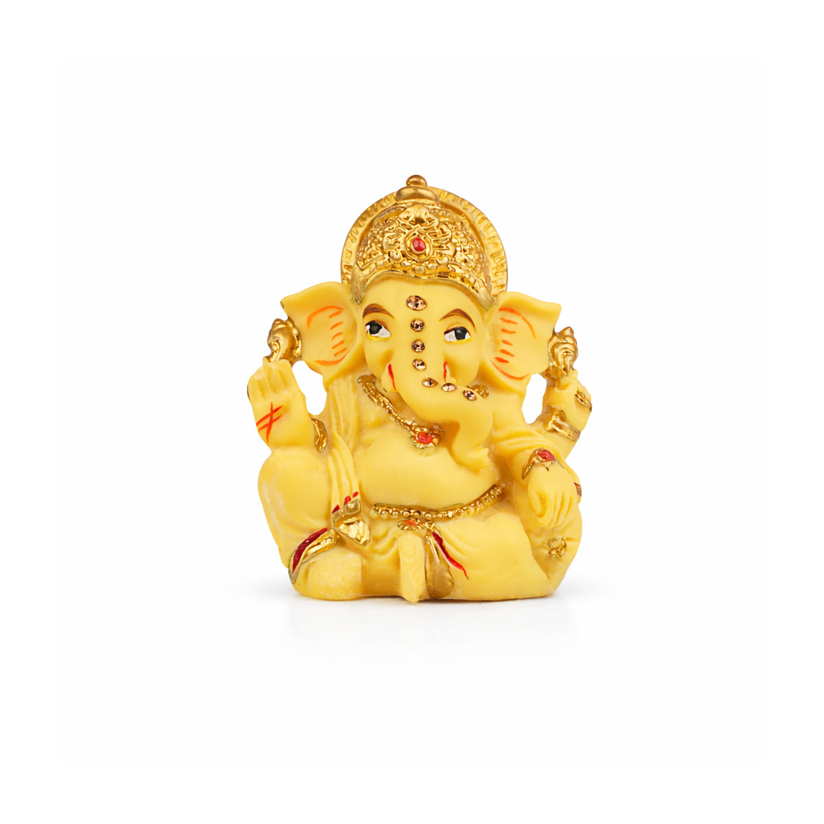 The Writershub Yellow Sparkling Gem-Studded Ganesh Murti Showpiece - 7cm Polyresin Idol