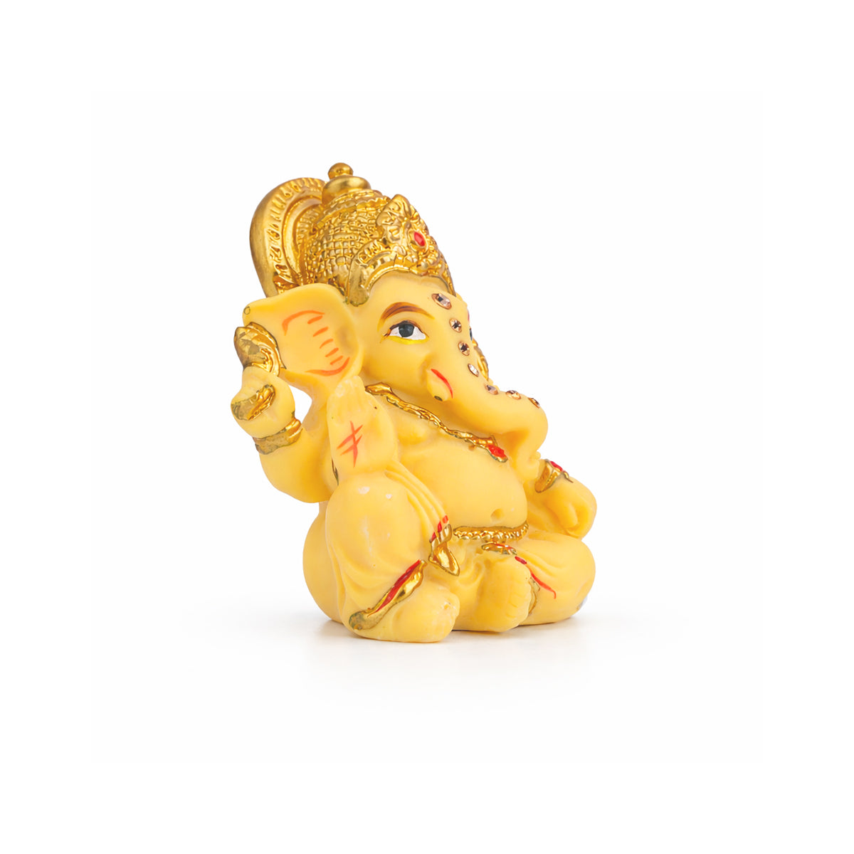 The Writershub Yellow Sparkling Gem-Studded Ganesh Murti Showpiece - 7cm Polyresin Idol