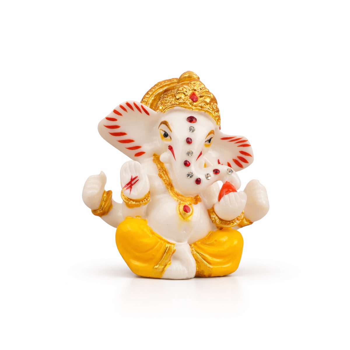 The Writershub Ganesh Murti with Stone Work Showpiece - White Golden Polyresin