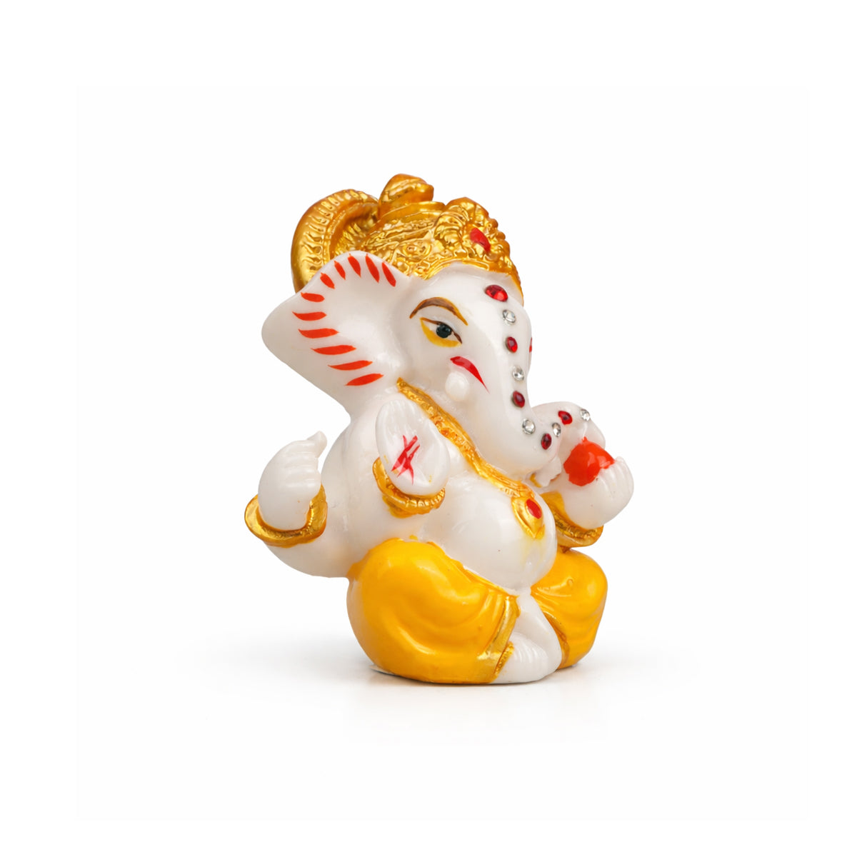 The Writershub Ganesh Murti with Stone Work Showpiece - White Golden Polyresin