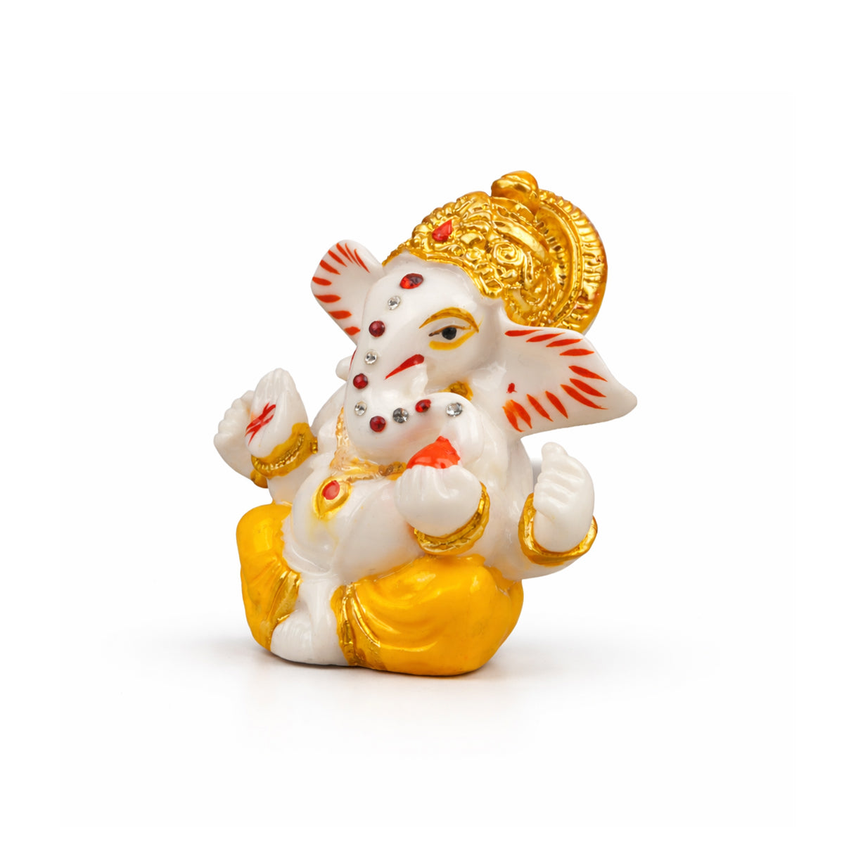 The Writershub Ganesh Murti with Stone Work Showpiece - White Golden Polyresin
