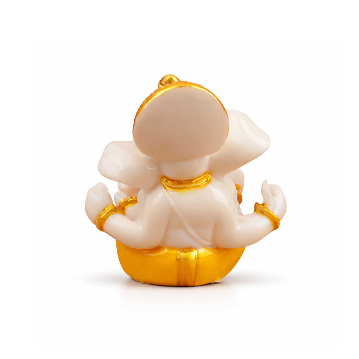 The Writershub Ganesh Murti with Stone Work Showpiece - White Golden Polyresin