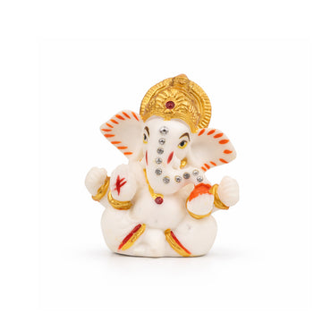 The Writershub White Sparkling Gem-Studded Ganesh Murti Showpiece - 7cm Polyresin Idol