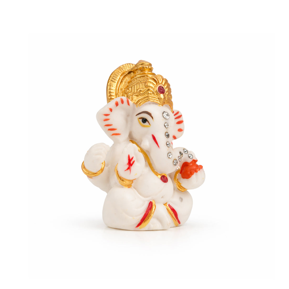 The Writershub White Sparkling Gem-Studded Ganesh Murti Showpiece - 7cm Polyresin Idol
