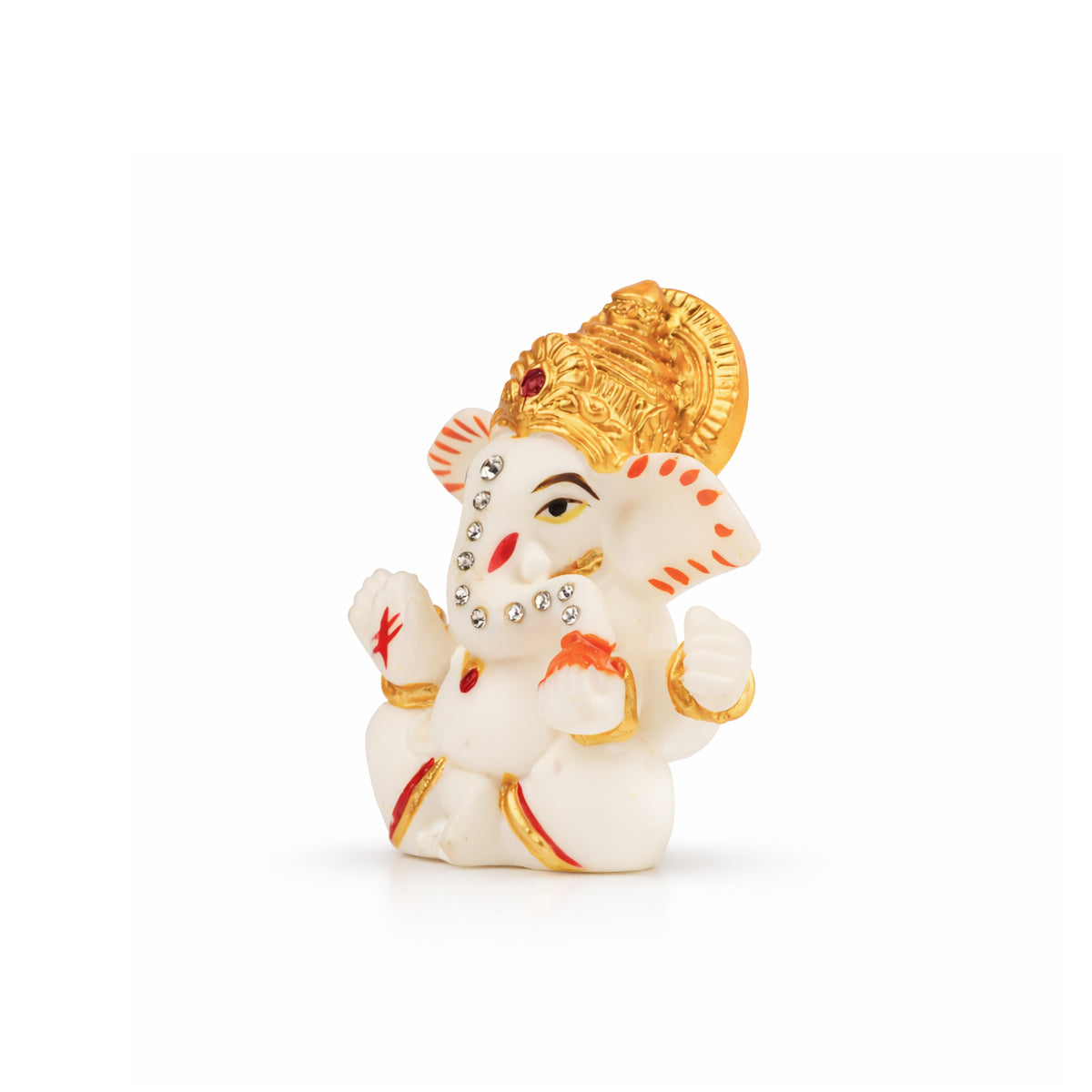 The Writershub White Sparkling Gem-Studded Ganesh Murti Showpiece - 7cm Polyresin Idol