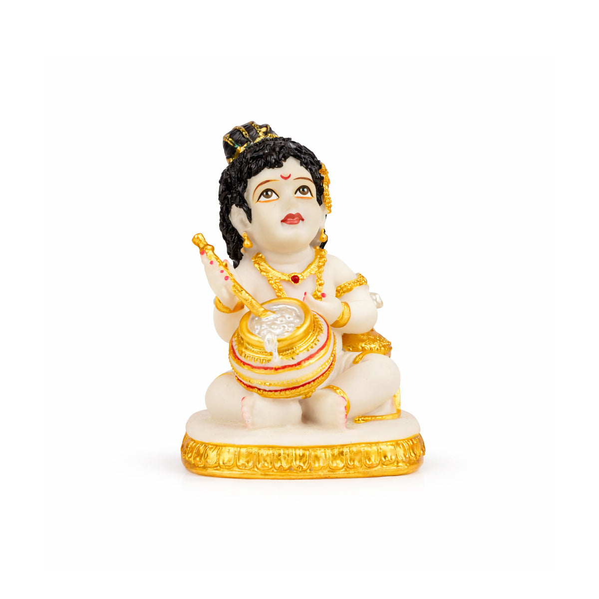 The Writershub Bal Krishna with Butter Pot Showpiece - White Golden Polyresin Idol