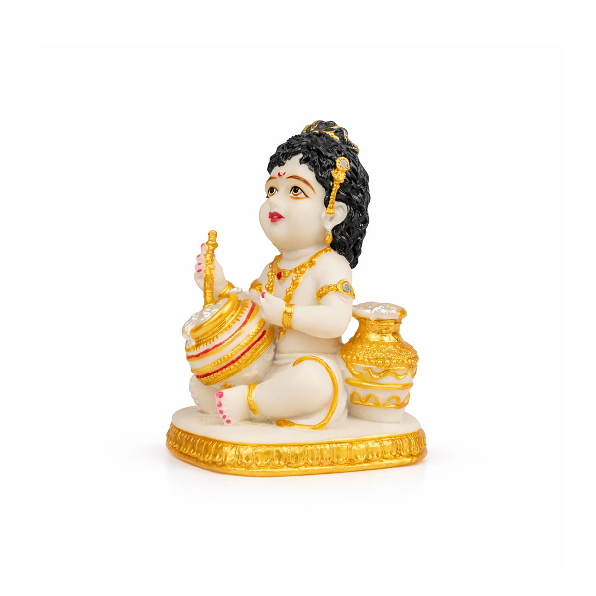 The Writershub Bal Krishna with Butter Pot Showpiece - White Golden Polyresin Idol