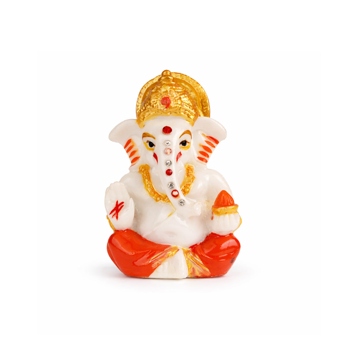 The Writershub White Ganesh with Red Accents Blessing Pose Showpiece - 8.9cm Resin Idol