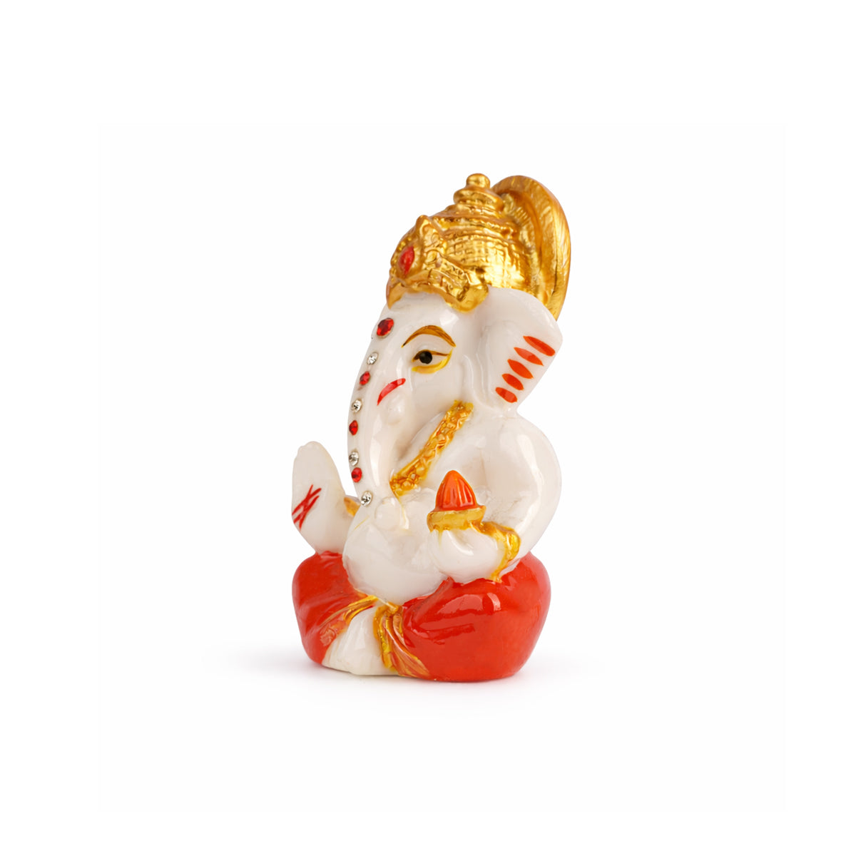 The Writershub White Ganesh with Red Accents Blessing Pose Showpiece - 8.9cm Resin Idol