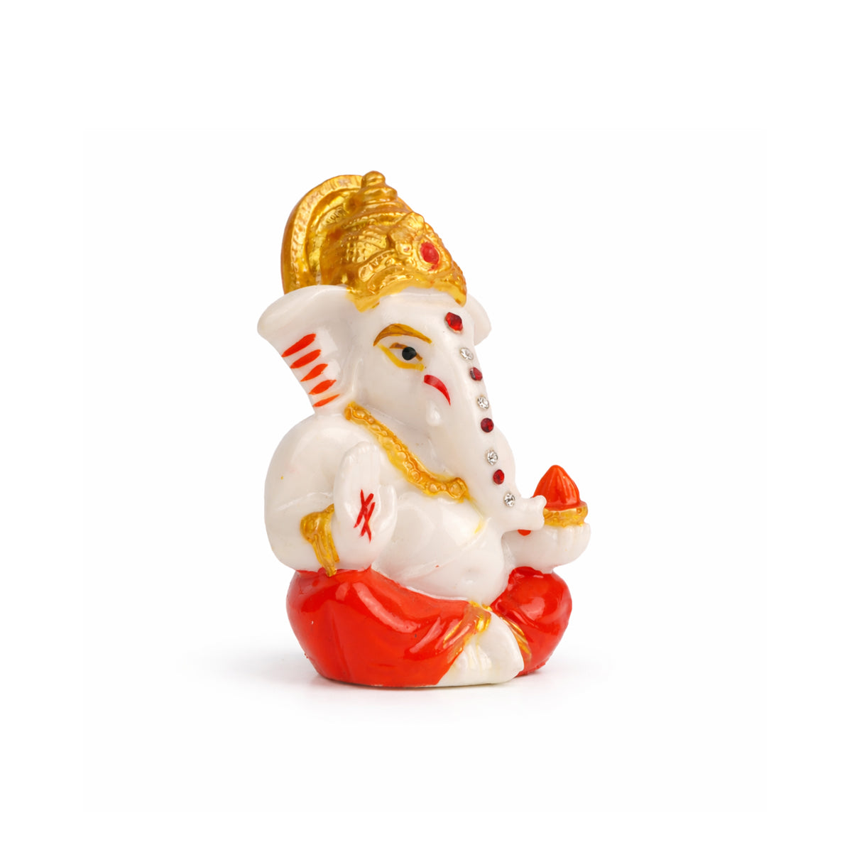 The Writershub White Ganesh with Red Accents Blessing Pose Showpiece - 8.9cm Resin Idol