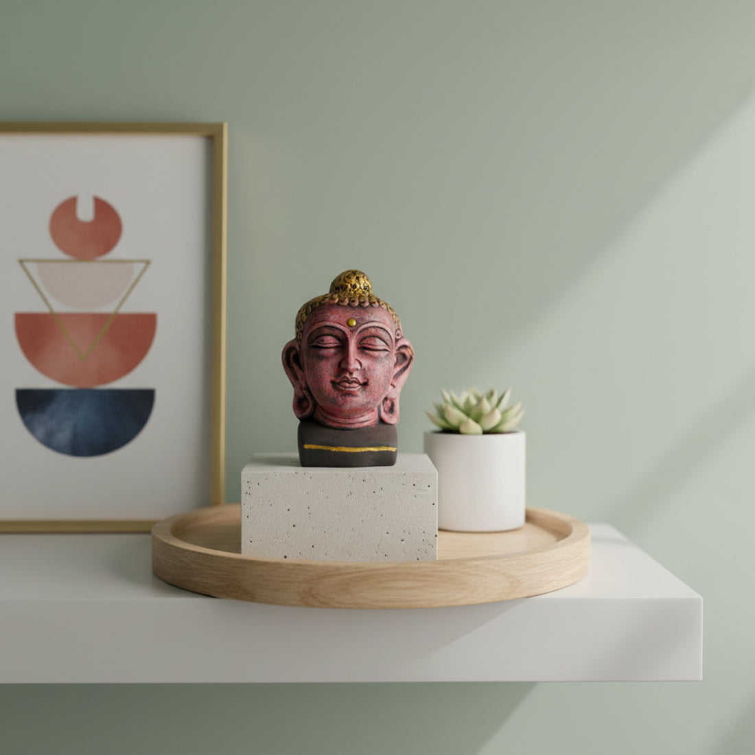 The Writershub Antique Finish Buddha Head Showpiece - Multicolour Polyresin Decor