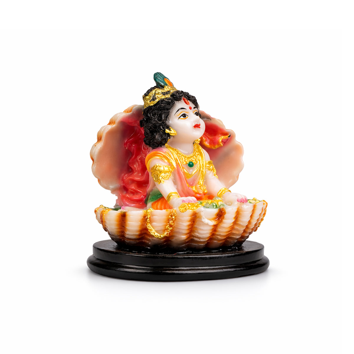 The Writershub Bal Krishna Sitting in Shell Showpiece - Multicolour Resin Decor