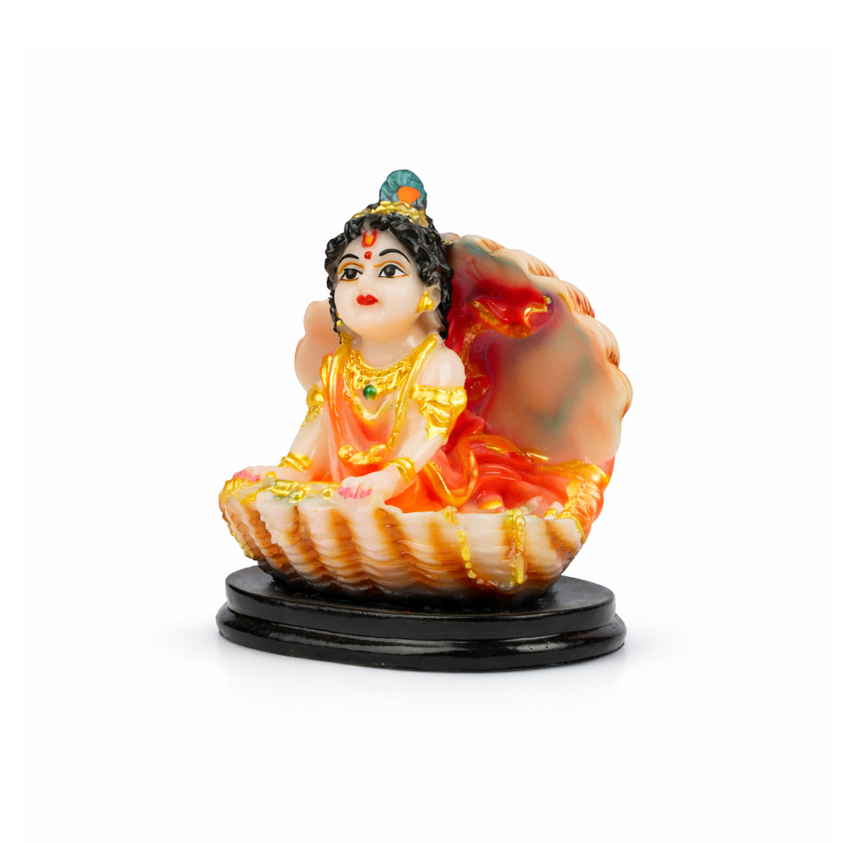 The Writershub Bal Krishna Sitting in Shell Showpiece - Multicolour Resin Decor