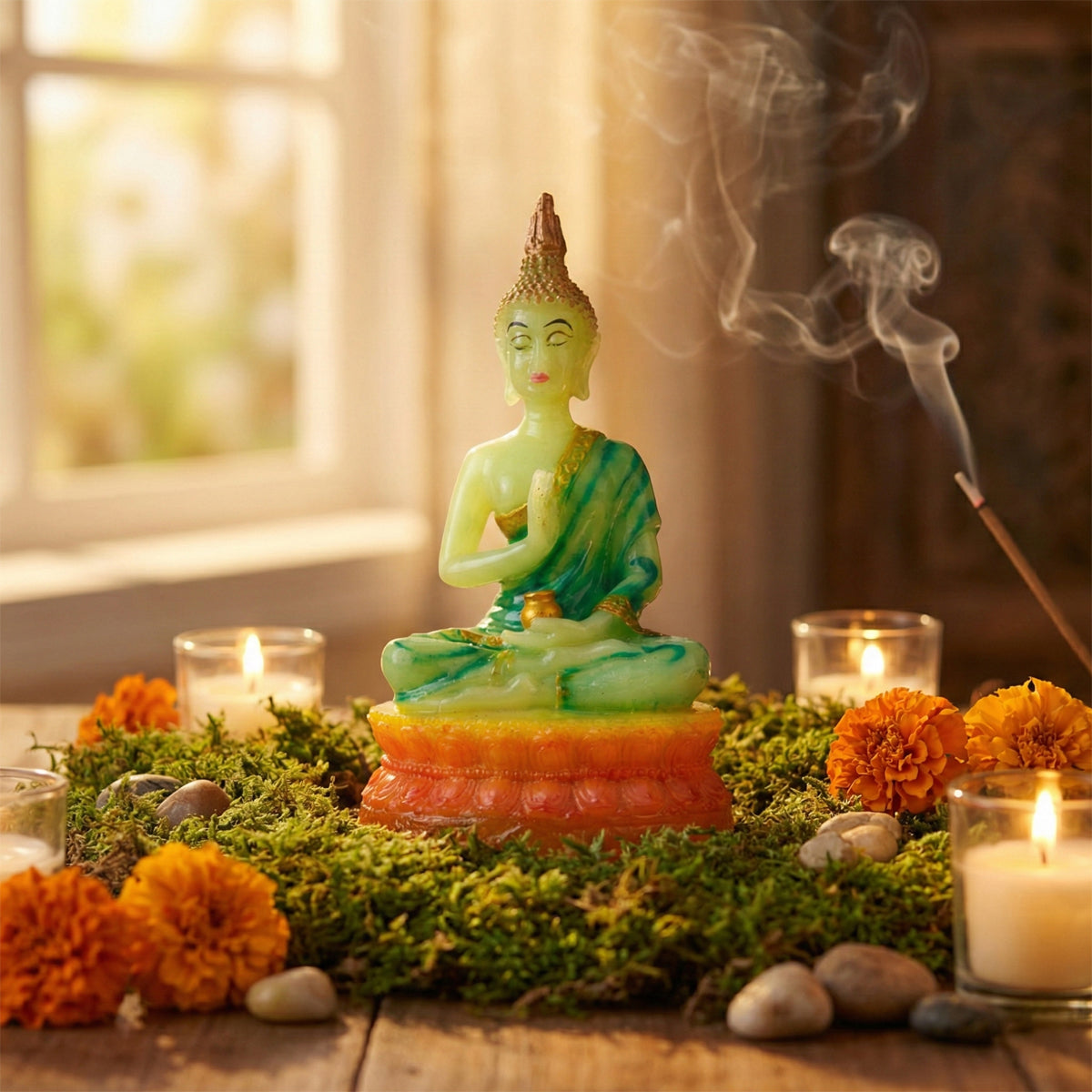The Writershub Radium Coated Buddha Showpiece - Glowing Green Meditating Idol