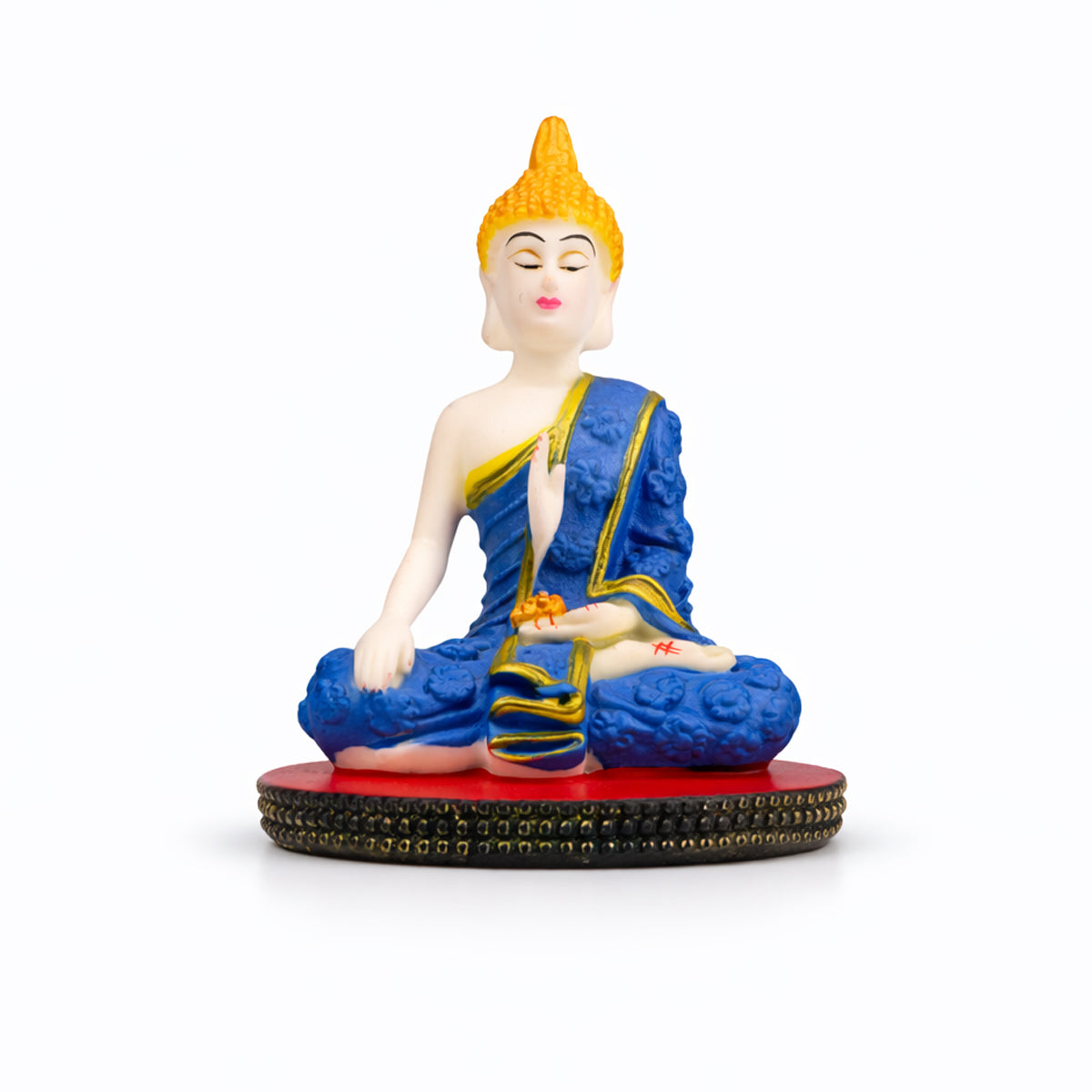 The Writershub Resin Meditation Buddha Statue - White & Blue, 12.5cm