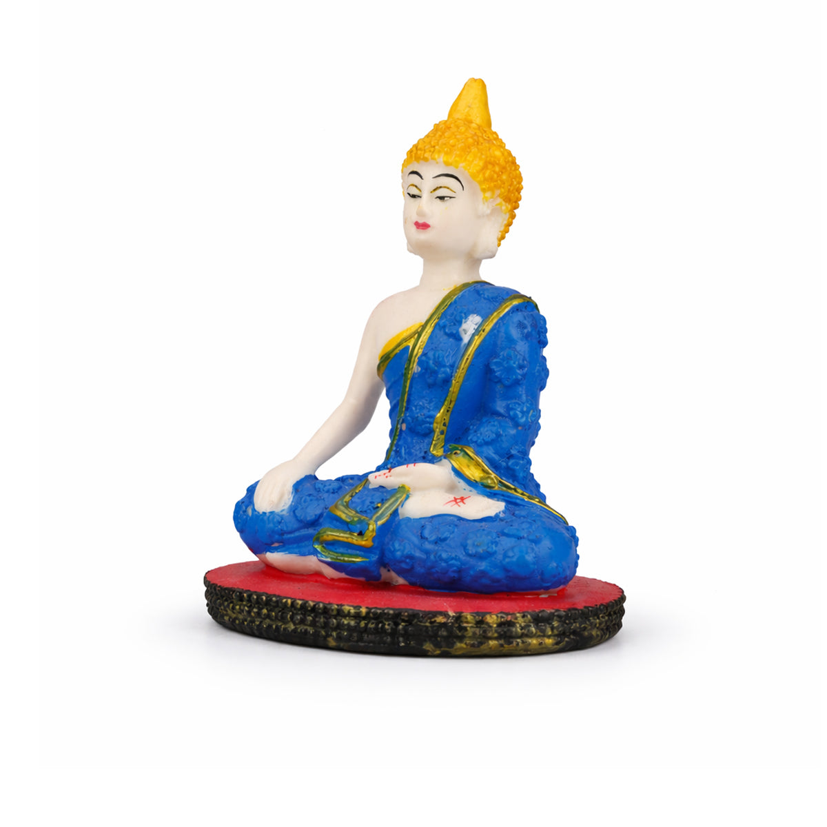 The Writershub Resin Meditation Buddha Statue - White & Blue, 12.5cm