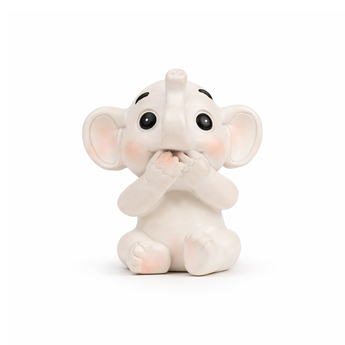 The Writershub Mini Shy Elephant Figurine - Glossy White Polyresin, 8.5cm