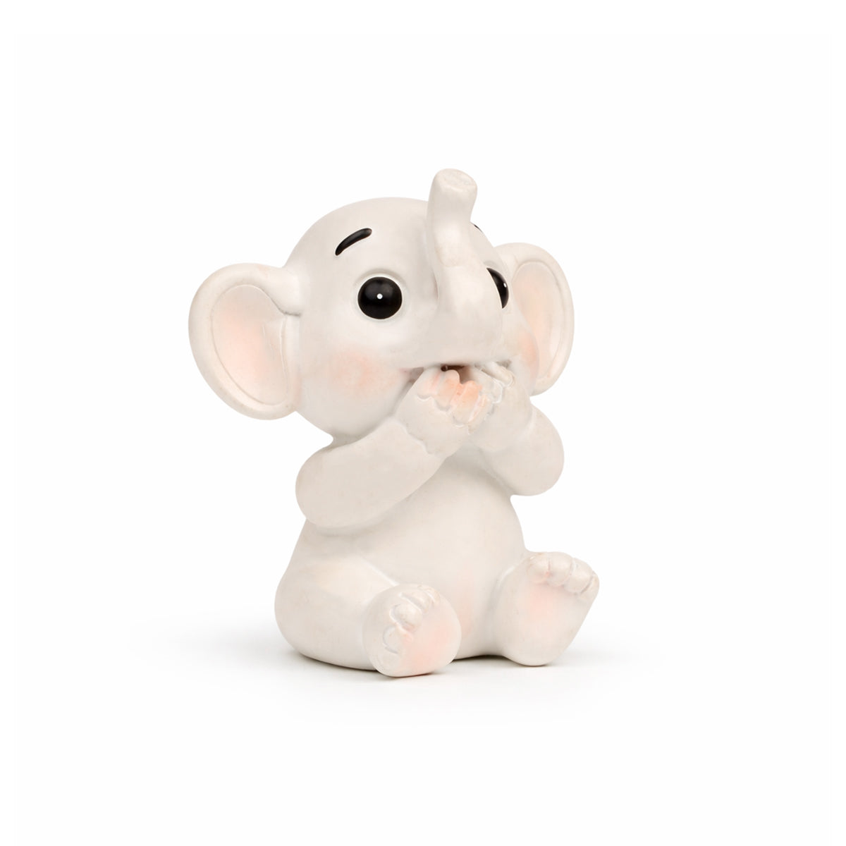 The Writershub Mini Shy Elephant Figurine - Glossy White Polyresin, 8.5cm