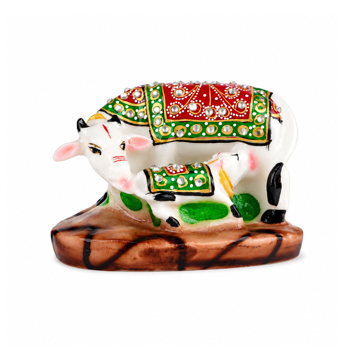 The Writershub Kamdhenu Cow and Calf with Stone Work Decorative Showpiece