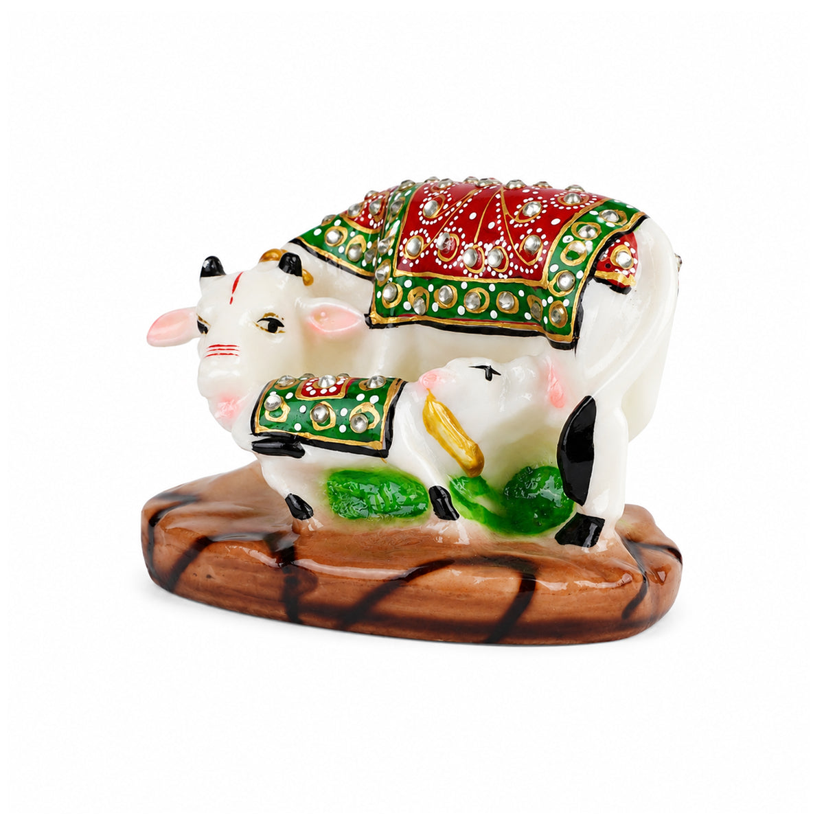 The Writershub Kamdhenu Cow and Calf with Stone Work Decorative Showpiece