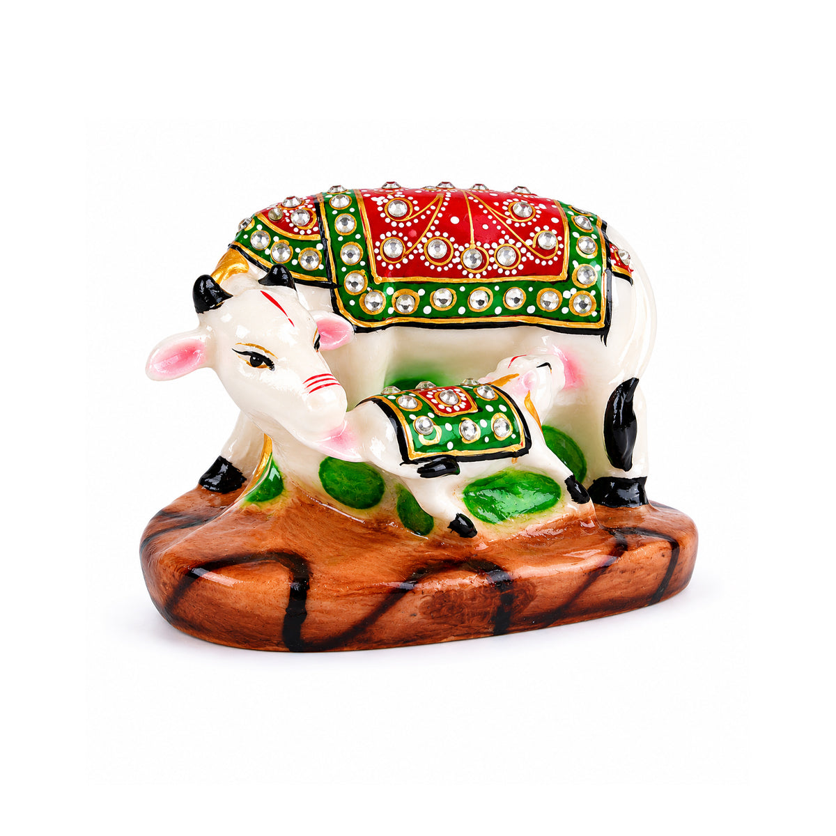 The Writershub Kamdhenu Cow and Calf with Stone Work Decorative Showpiece