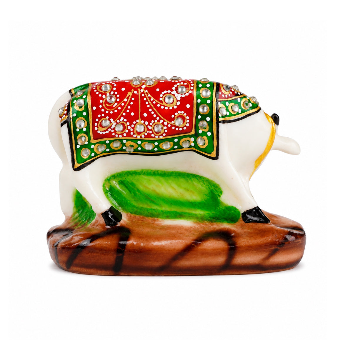 The Writershub Kamdhenu Cow and Calf with Stone Work Decorative Showpiece