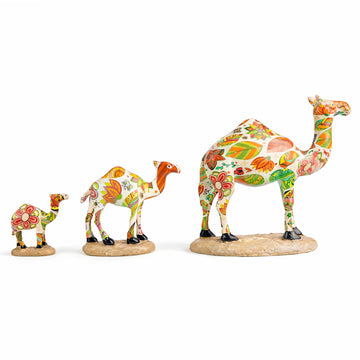 The Writershub Camel Family Set - 3 Polyresin Figurines, Multi Floral 18cm