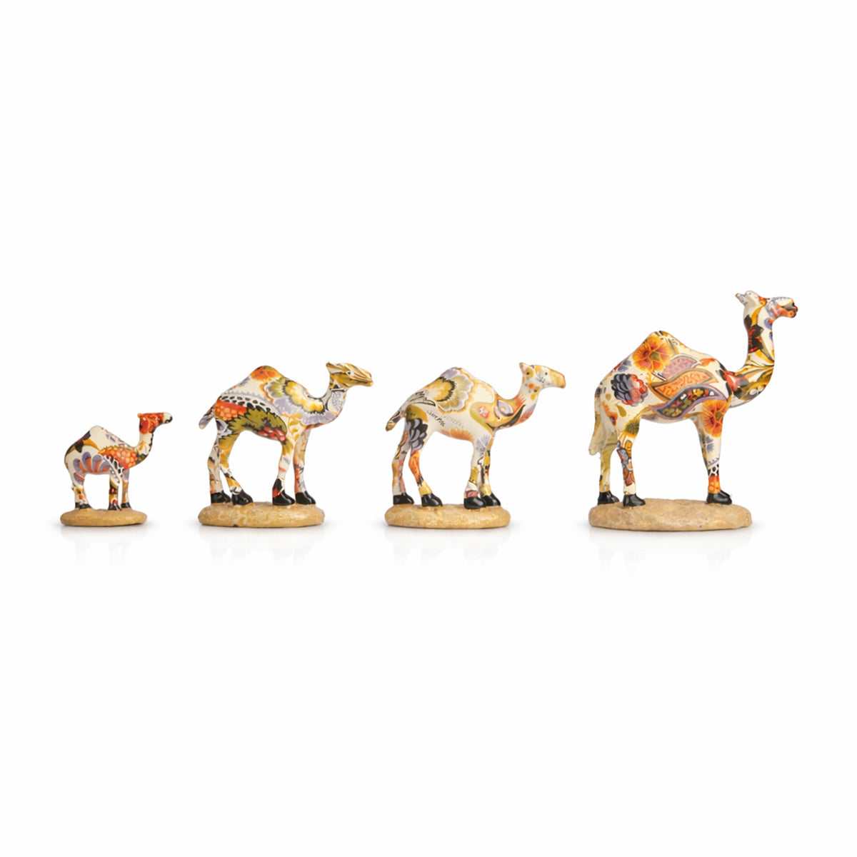 The Writershub Camel Family Set of 4 - Floral Polyresin Figurines, 15cm