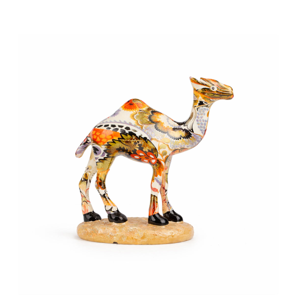 The Writershub Camel Family Set of 4 - Floral Polyresin Figurines, 15cm