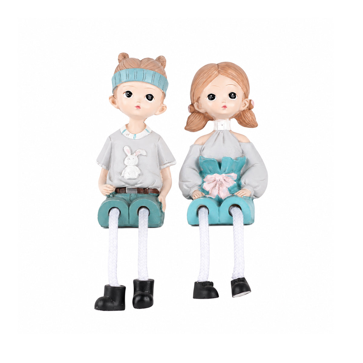 Cute Boy & Girl Figurine Set with Dangling Legs