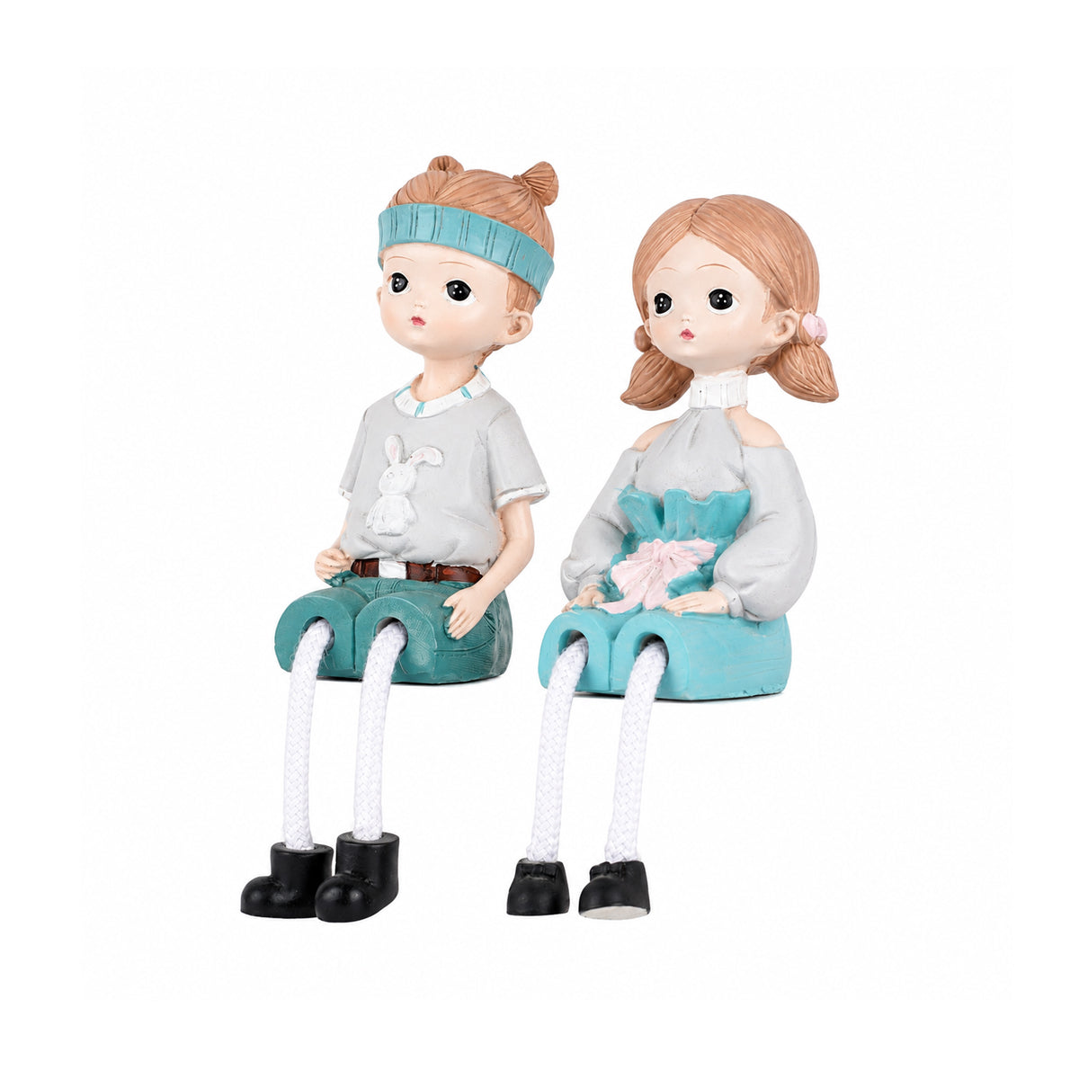 Cute Boy & Girl Figurine Set with Dangling Legs