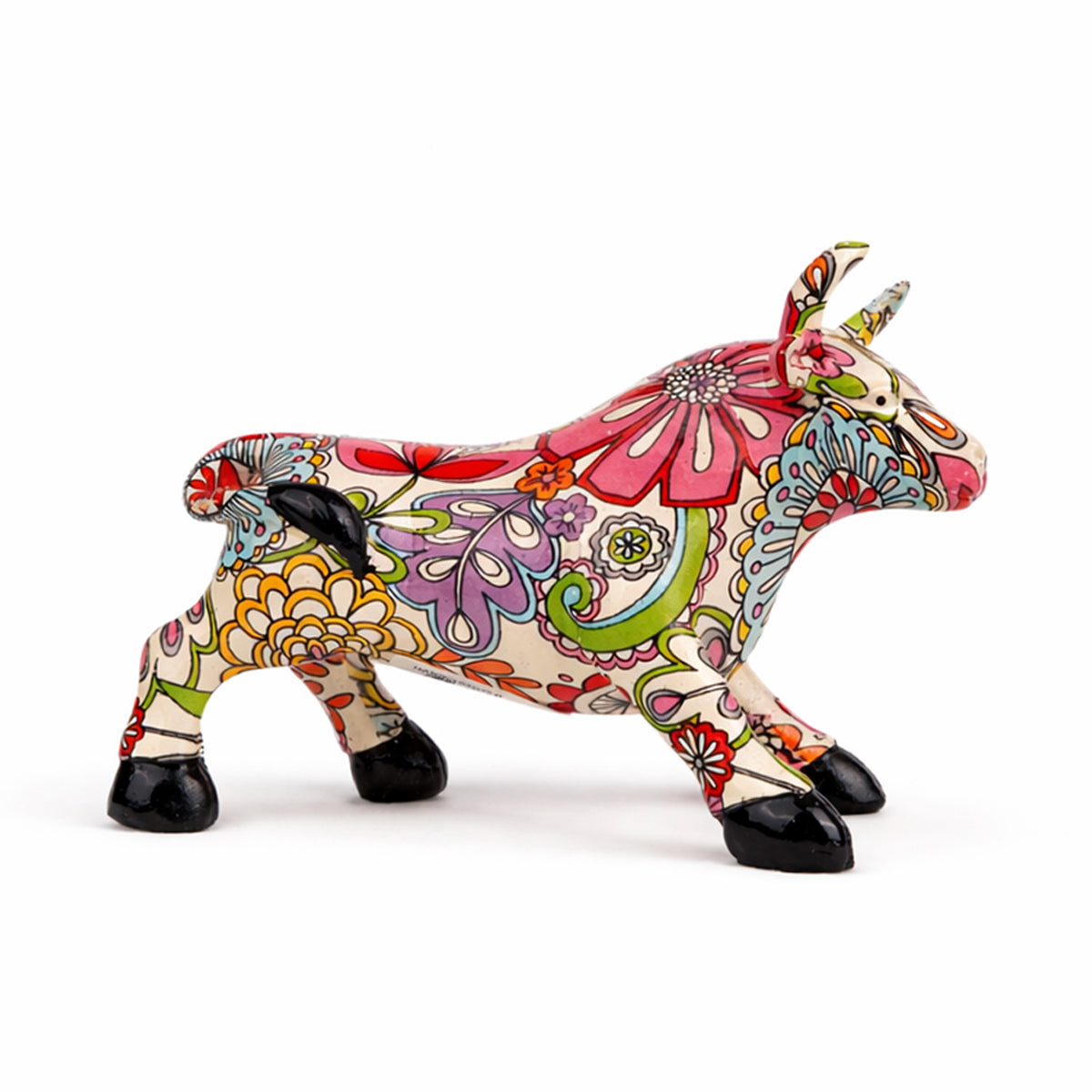 The Writershub Colourful Floral Bull Figurine - Polyresin Showpiece, 9.4cm