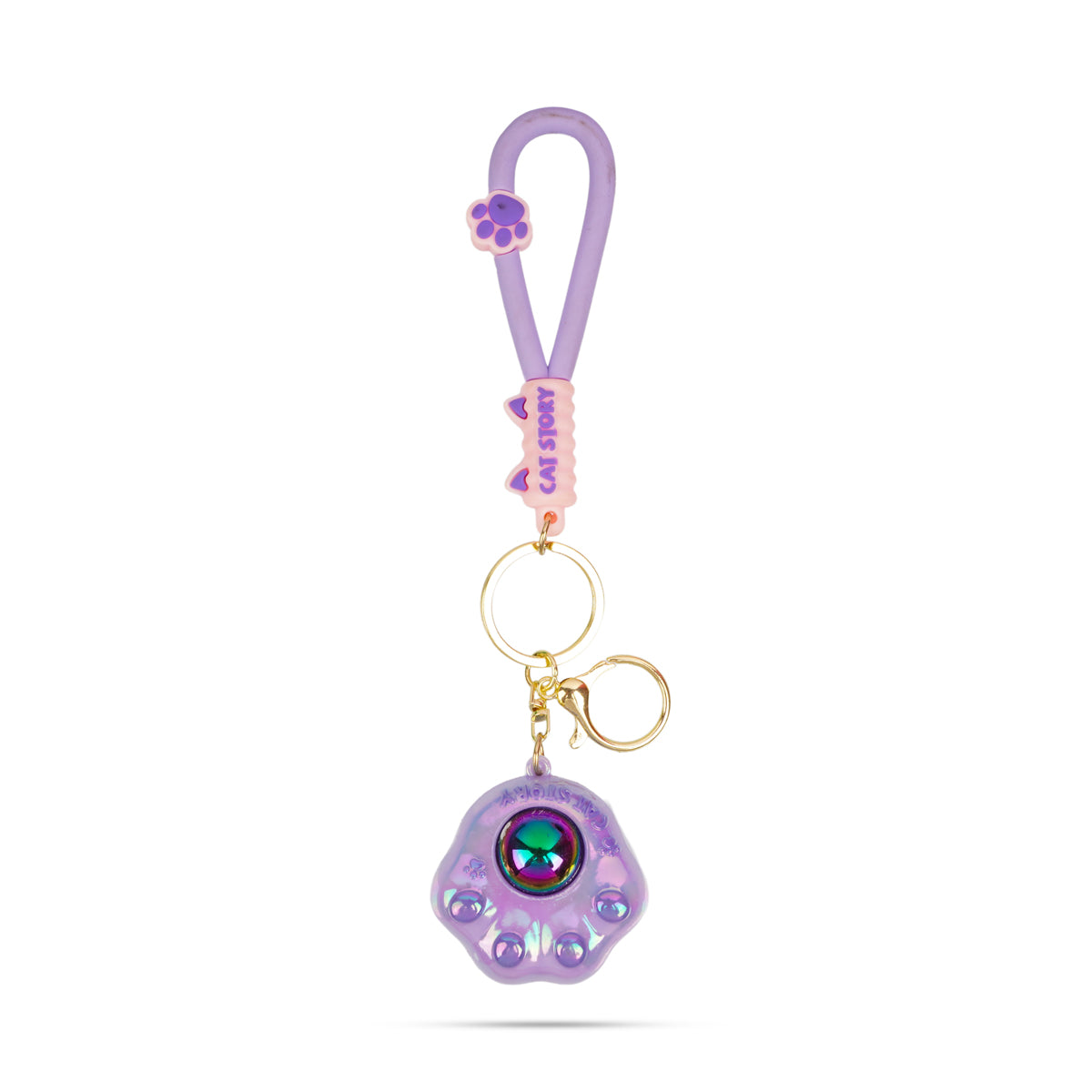 Cute Cat Paw Crystal Acrylic Keychain with Cat Story Strap