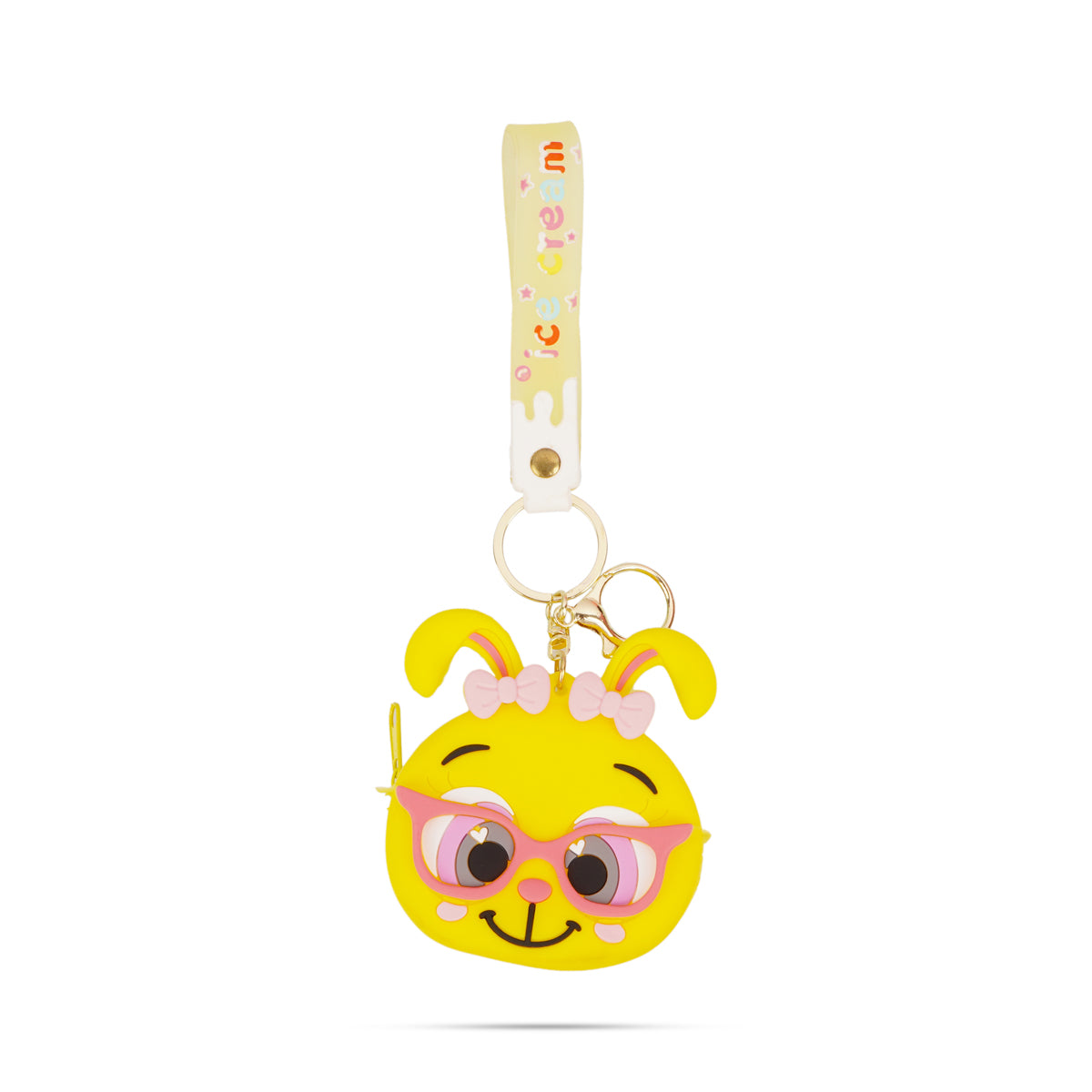 Cute Yellow Silicone Bunny Coin Pouch with Wristlet Strap