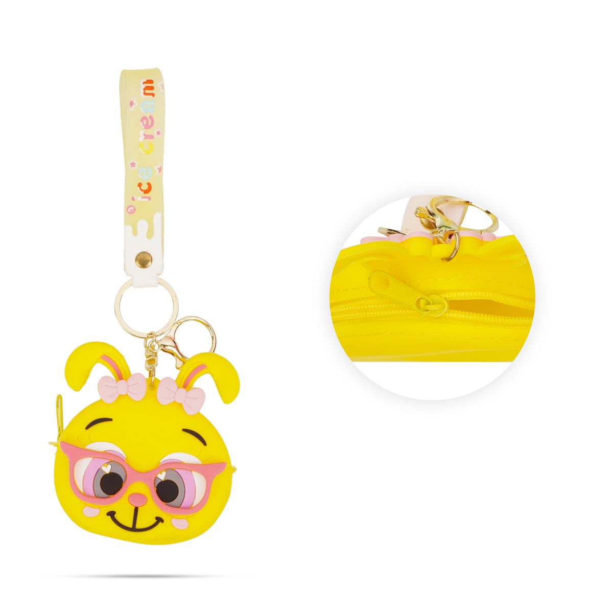 Cute Yellow Silicone Bunny Coin Pouch with Wristlet Strap