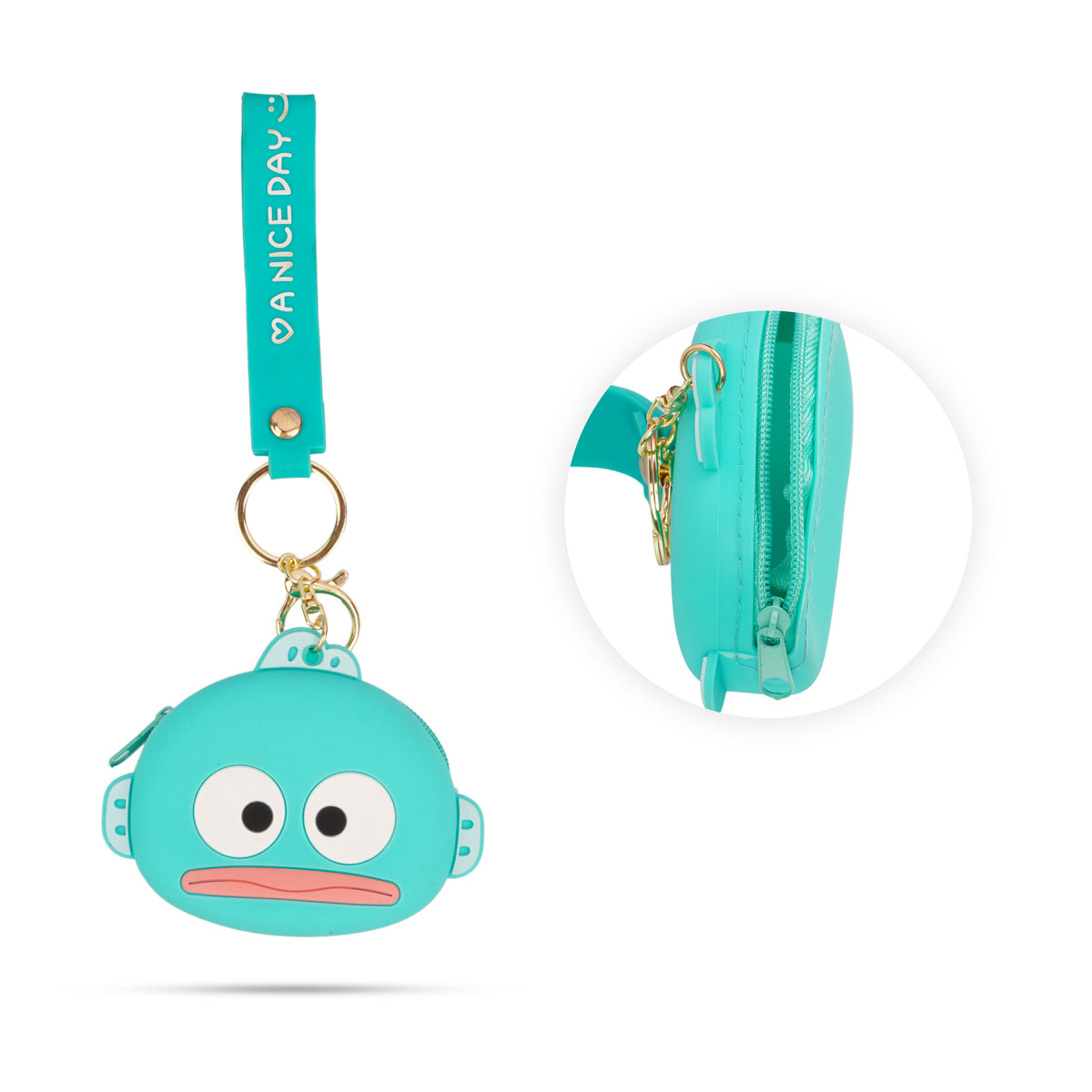 Turquoise Blue Sanrio Hangyodon Mini Silicone Pouch Keychain
