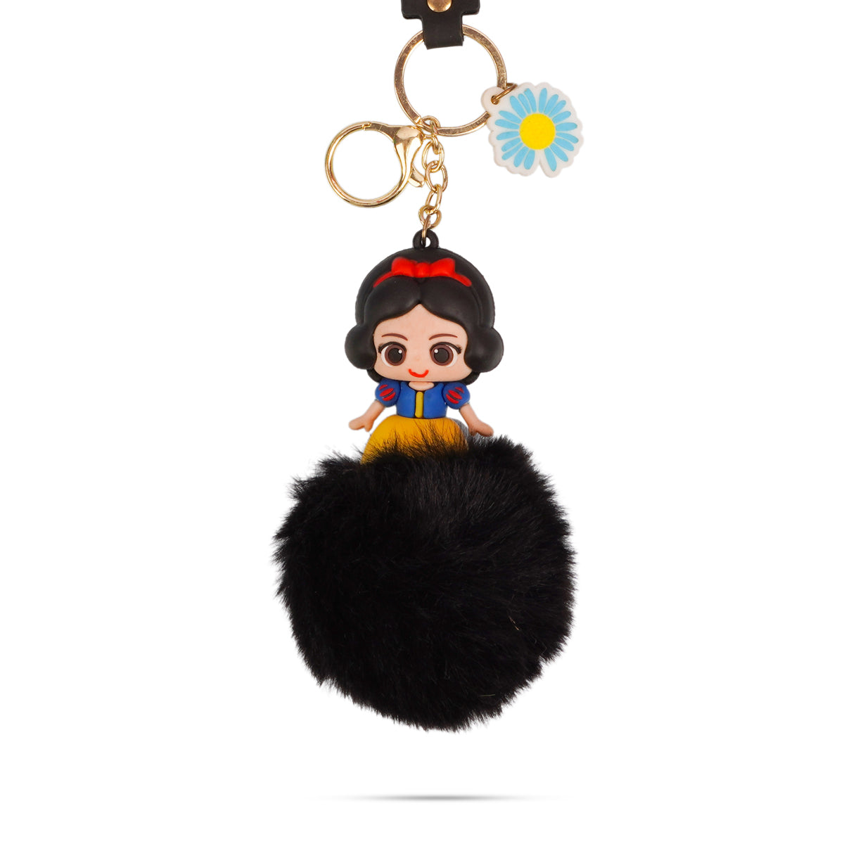 The Writershub Snow White Plush Pom-Pom Keychain | Elegant Black Cartoon Accessory, 23cm