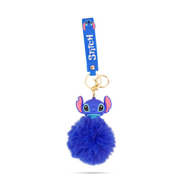 The Writershub Blue Stitch Plush Keychain with Fluffy Pom-Pom | Cute Cartoon Accessory, 23cm
