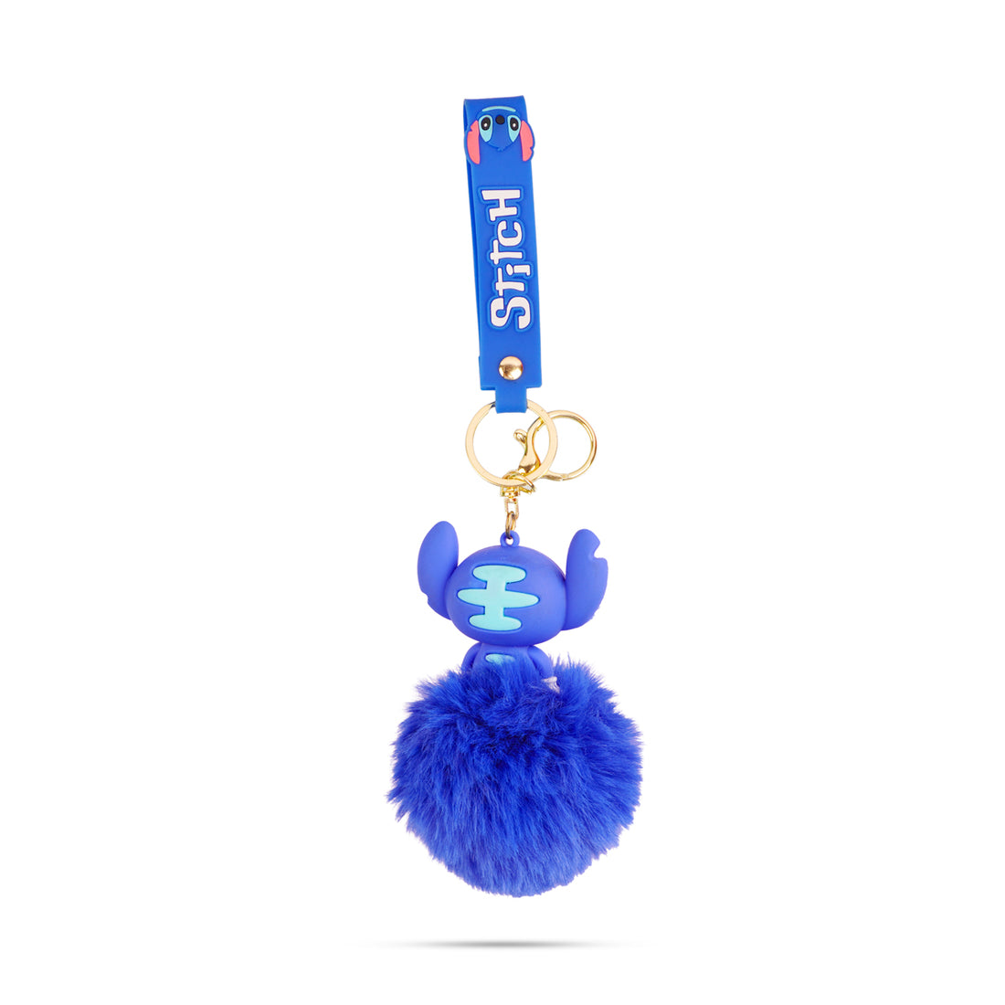 The Writershub Blue Stitch Plush Keychain with Fluffy Pom-Pom | Cute Cartoon Accessory, 23cm
