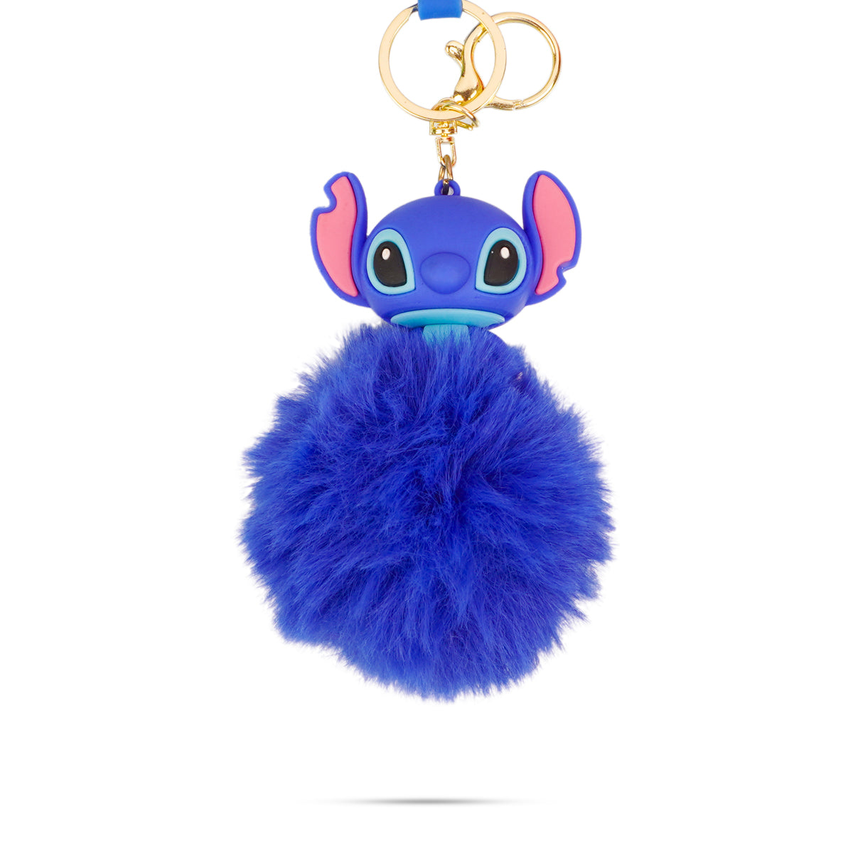 The Writershub Blue Stitch Plush Keychain with Fluffy Pom-Pom | Cute Cartoon Accessory, 23cm