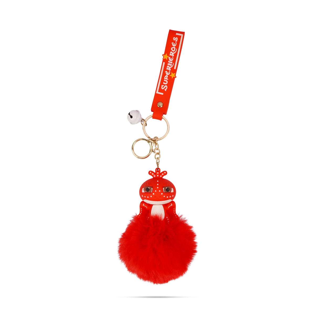 The Writershub Red Fluffy "Superheroes" Cartoon Keychain with Bell | PVC Rubber, 27cm
