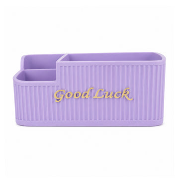 Multifunctional Purple Tissue Box Holder with Storage - Good Luck Print