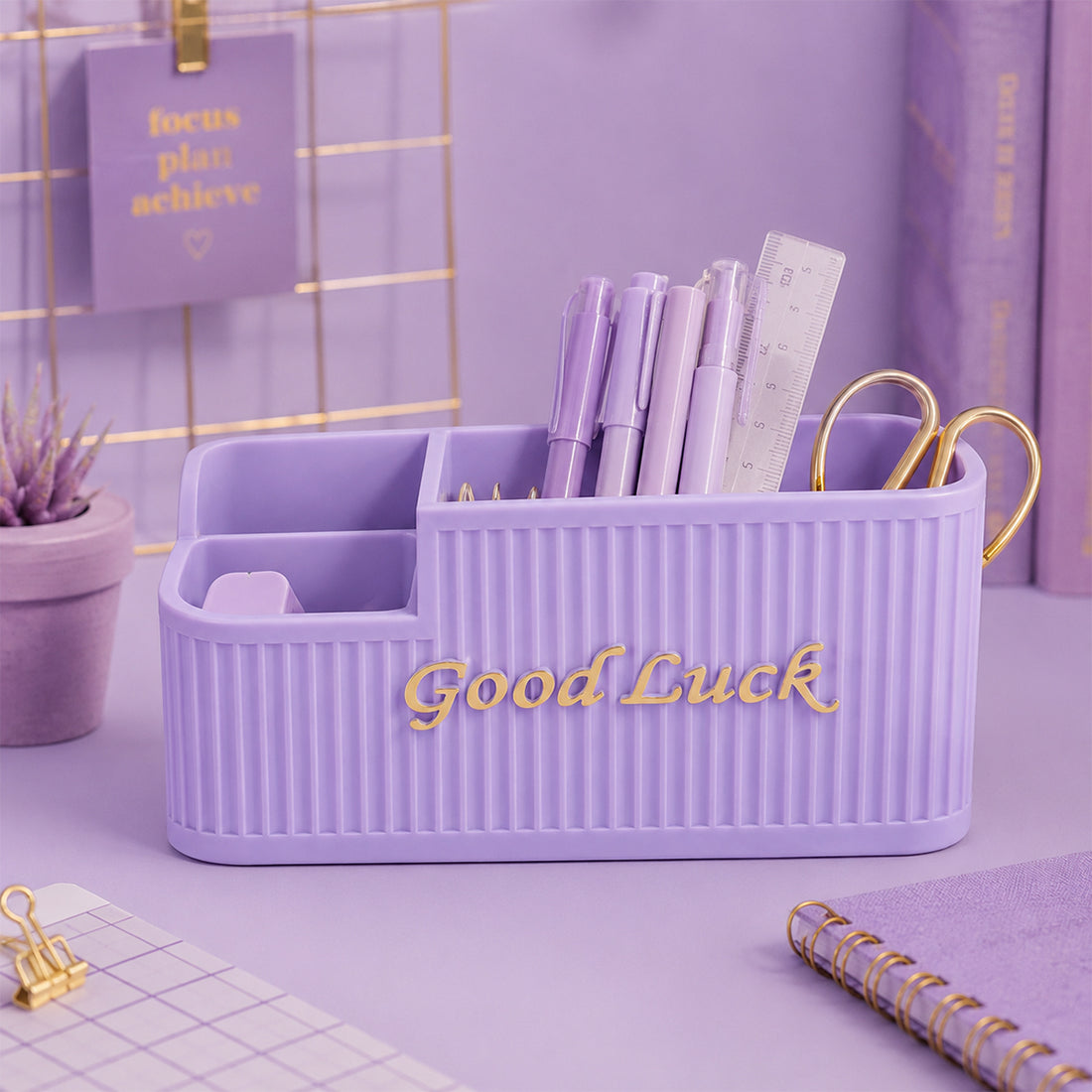 Multifunctional Purple Tissue Box Holder with Storage - Good Luck Print
