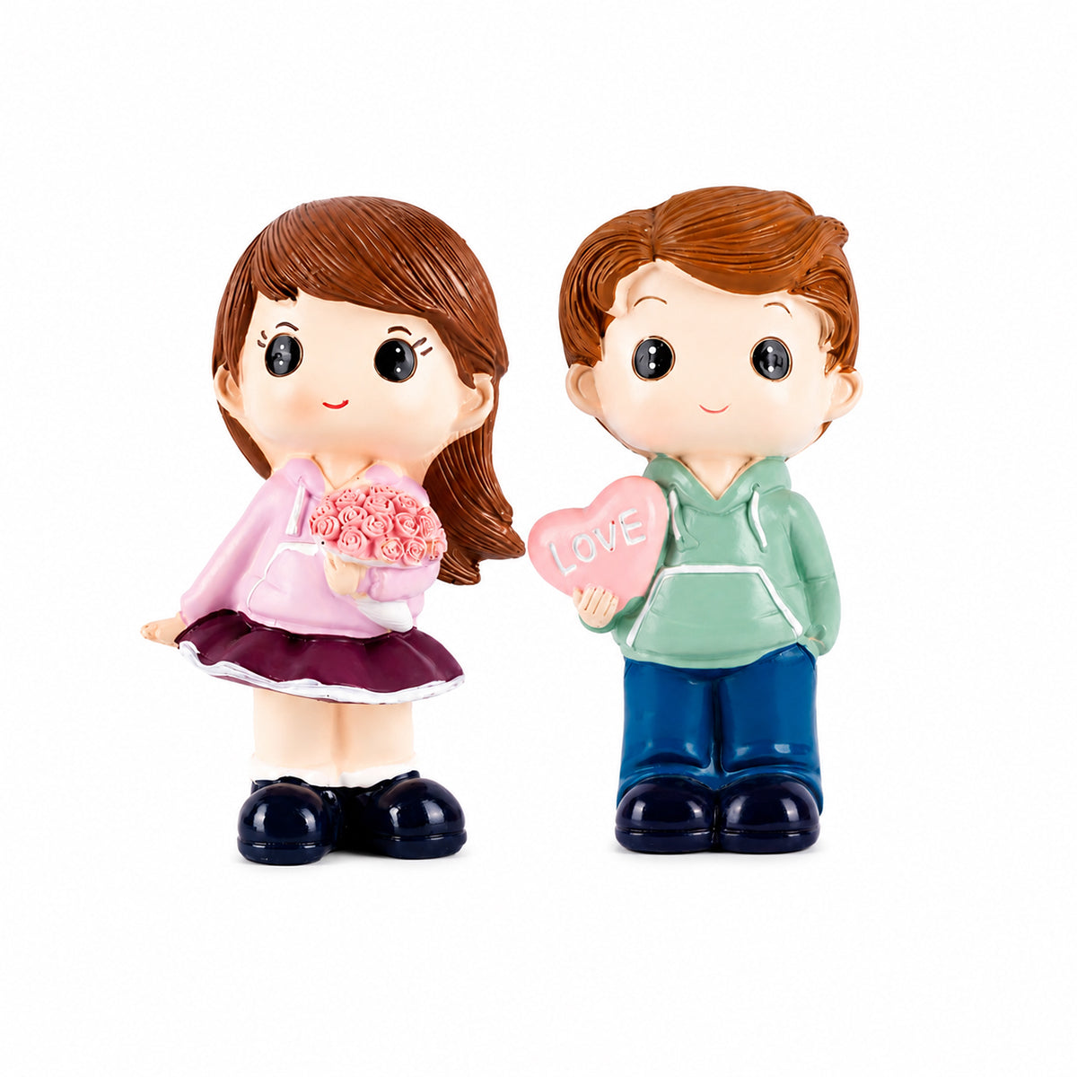 Decorative Couple Figurine Showpiece – Girl with Roses & Boy with “LOVE” Heart